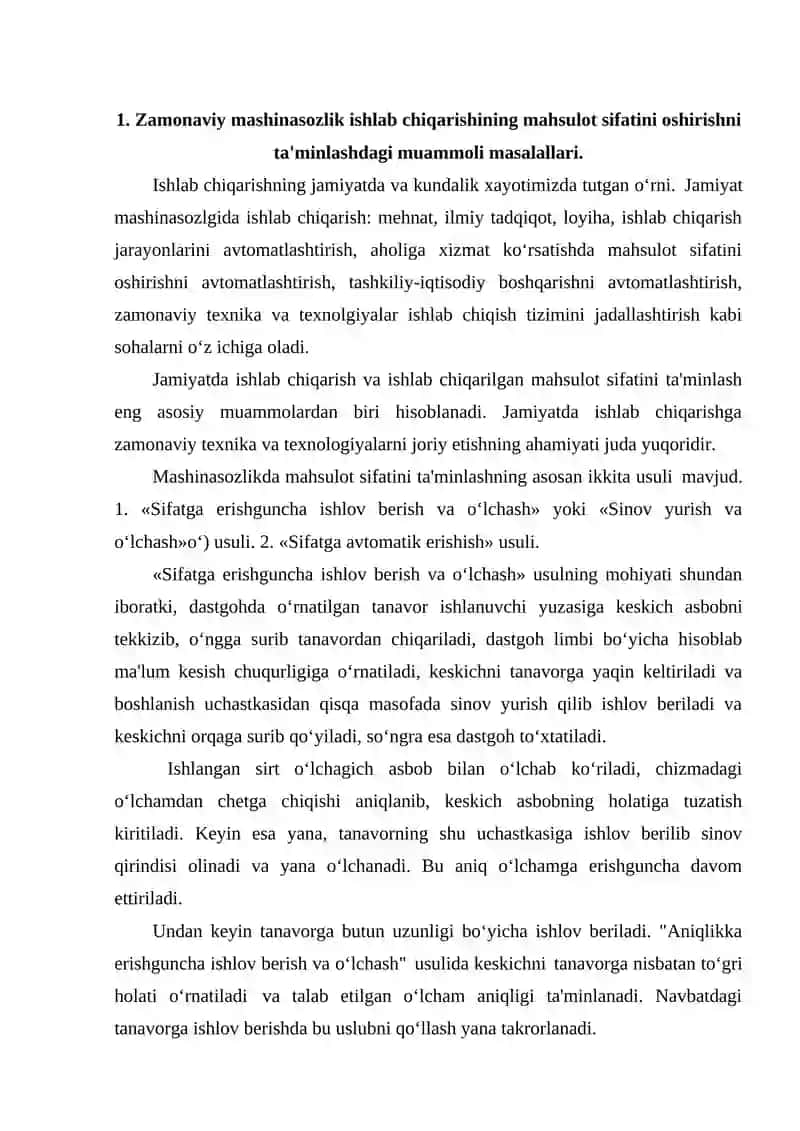 MAHSULOT SIFATINI NAZORAT QILISH VA TEXNOLOGIK NAZORAT KARTALARINI TUZISH 3