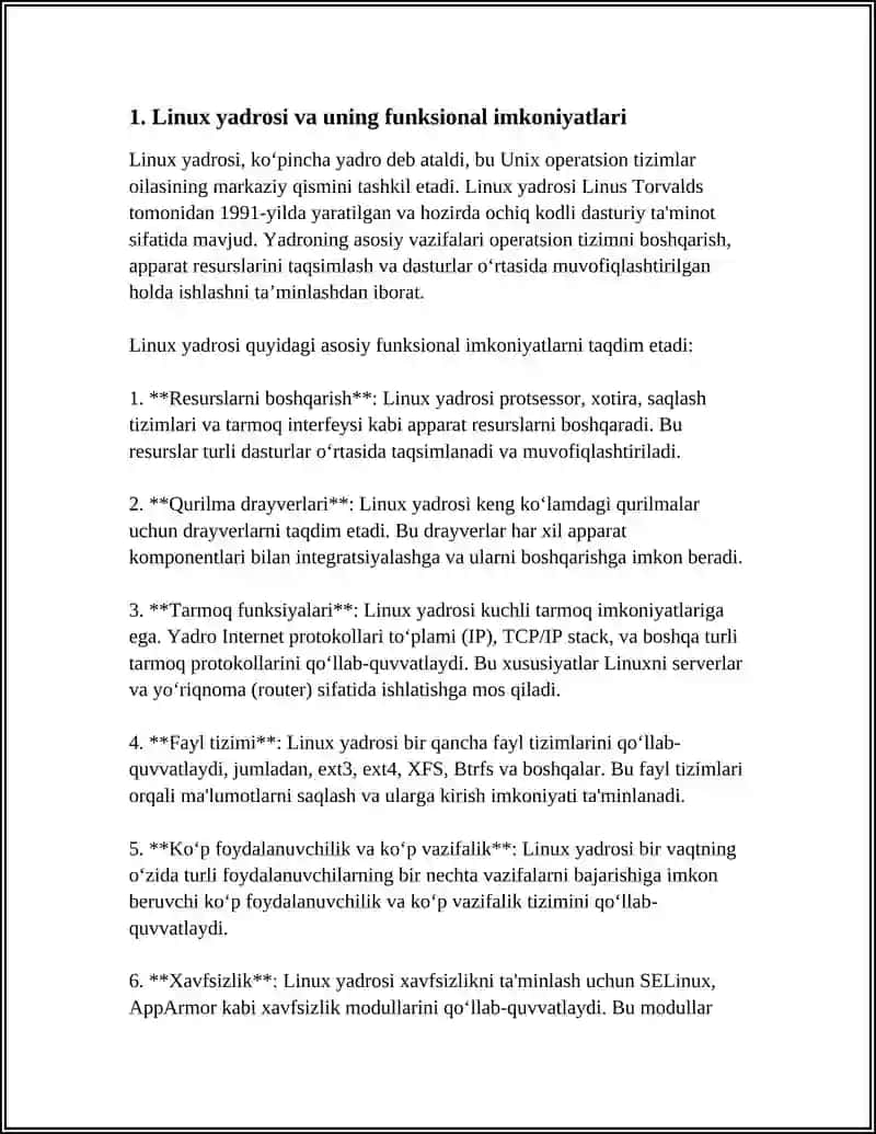 LINUX OT TALQINLARINING FUNKSIONAL IMKONIYATLARI. LINUX OT DISTRIBUTIVLARI 3