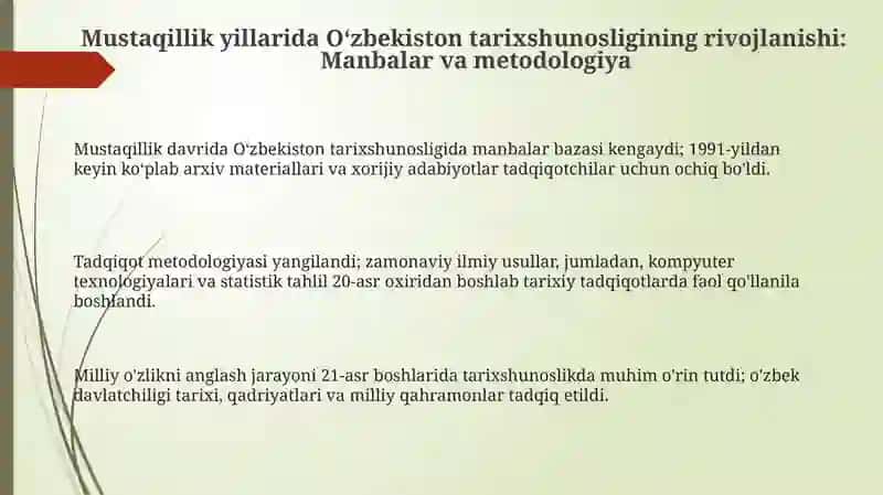 Mustaqillik yillarida O‘zbekiston tarixshunosligining rivojlanishi: Manbalar va metodologiya 3