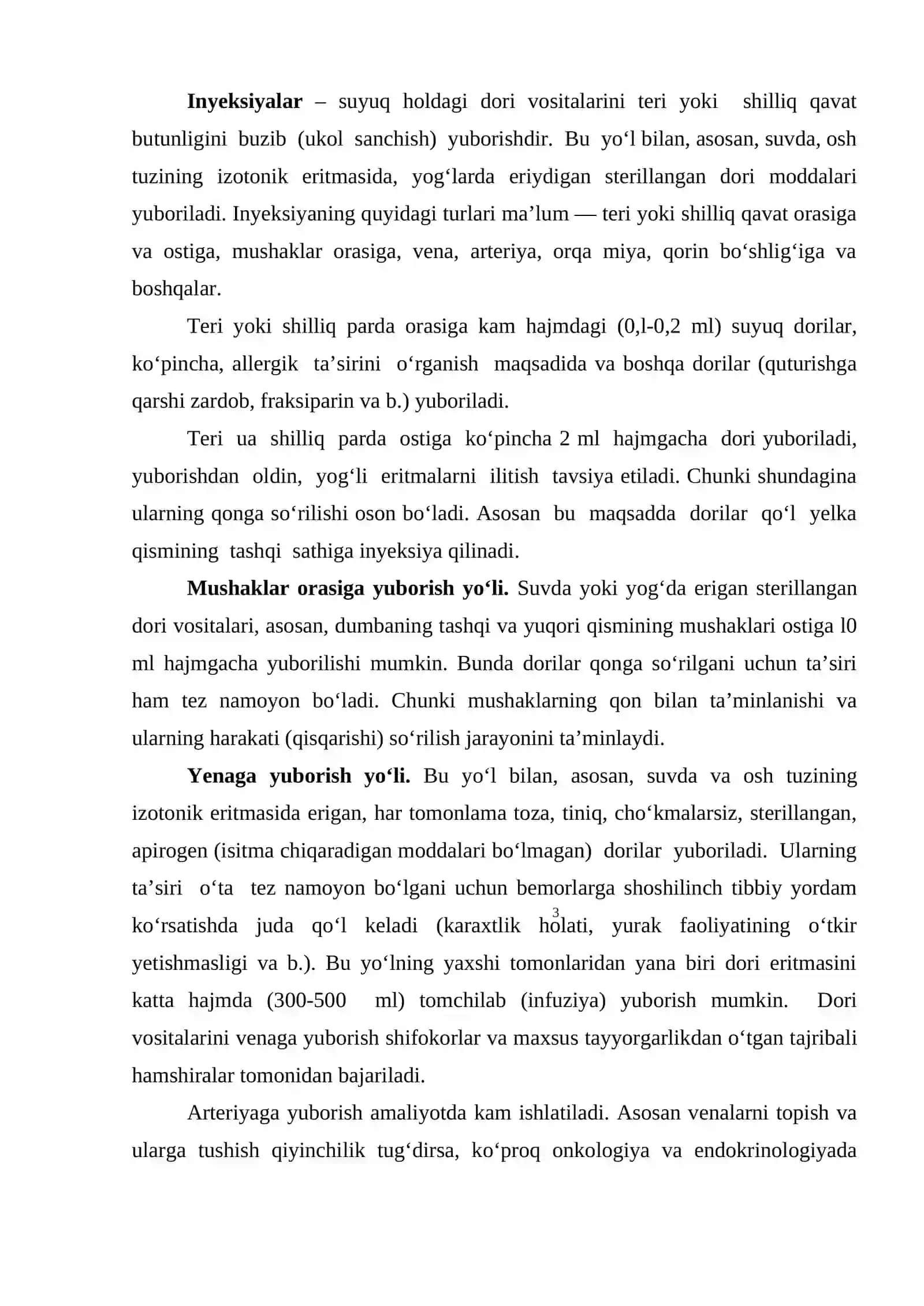 UMUMIY FARMAKOLOGIYA. DORI MODDALARINI ORGANIZMGA YUBORISH VA CHIQARISH YO’LLARI 3
