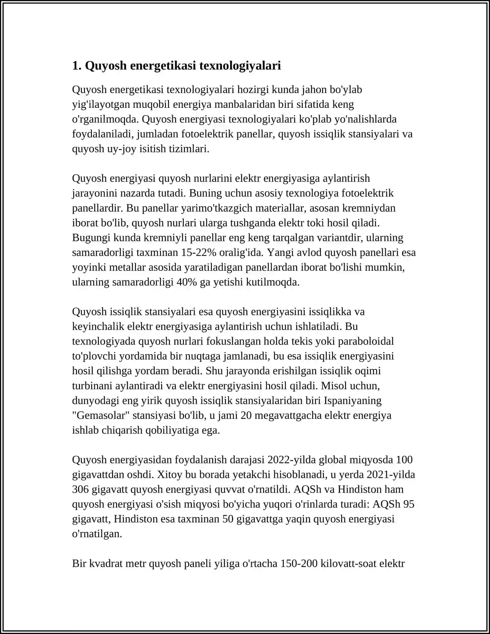 QUYOSH ENERGETIKASI QURILMALARINING QOʻLLANISHI 3