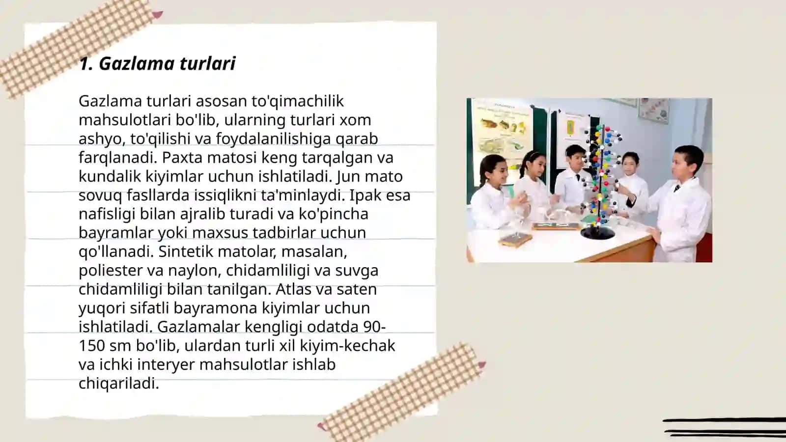 Gazlama va tolali materiallar bilan ishlash 3-sinf texnalogiya 3