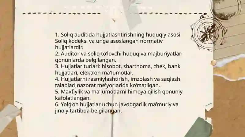 Soliq auditida hujjatlashtirishning huquqiy asoslari 3