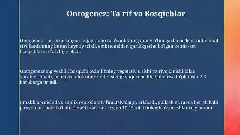 O'simliklarning individual rivojlanishi ontagi nez va mavsumiy ritmika 3
