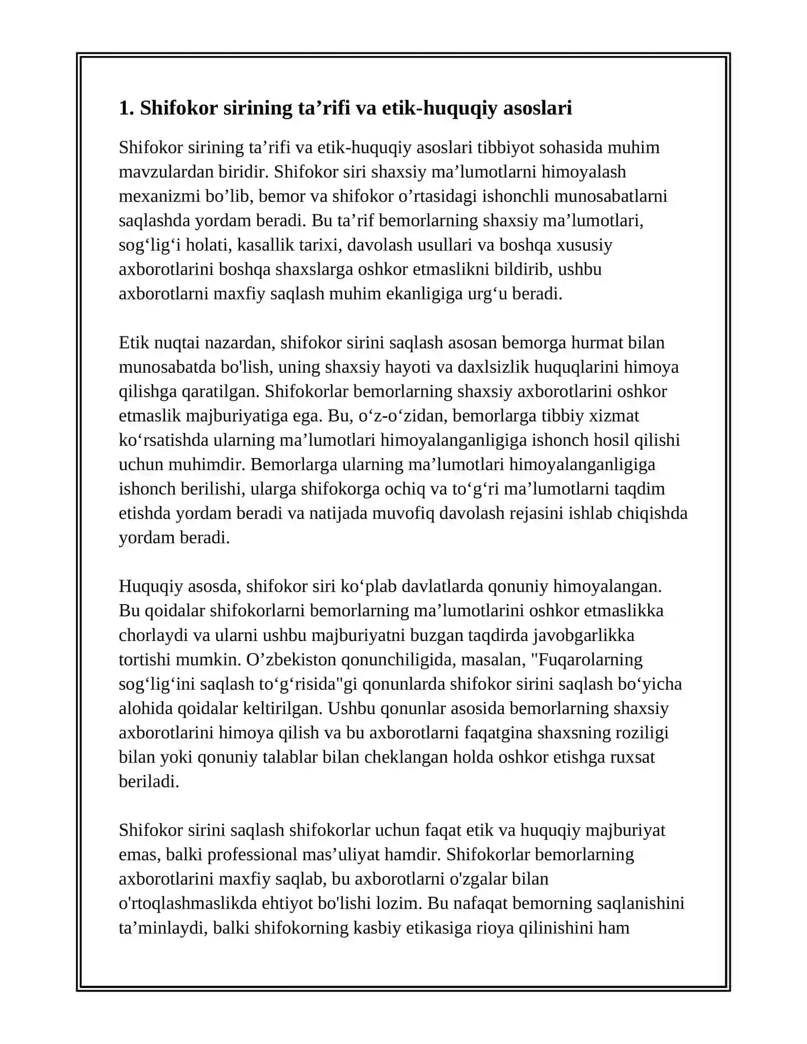 Shifokorlar Siri Muammosining Etik-Huquqiy Jihatlari va Shifokorlar Faoliyatida Dalillarga Asoslangan Tibbiyotning Ahamiyati 3
