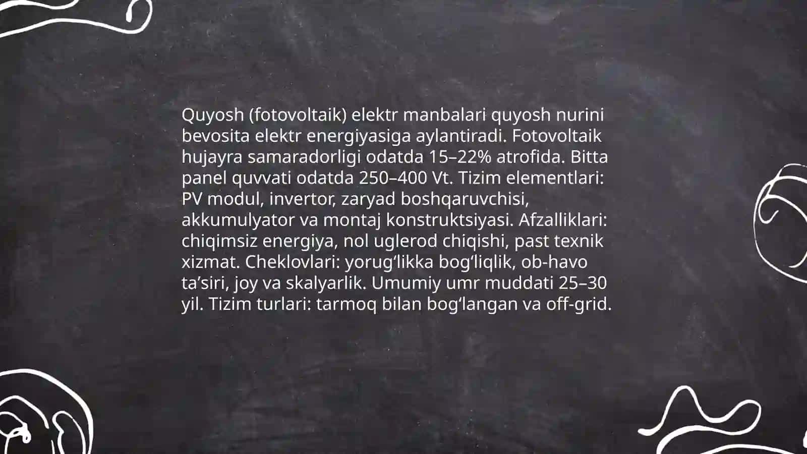 Quyosh (fotovoltaik) elektr manbalari 3