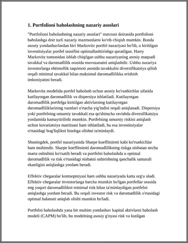 PORTFOLIONI BAHOLASH: ASOSIY YONDASHUVLAR 3