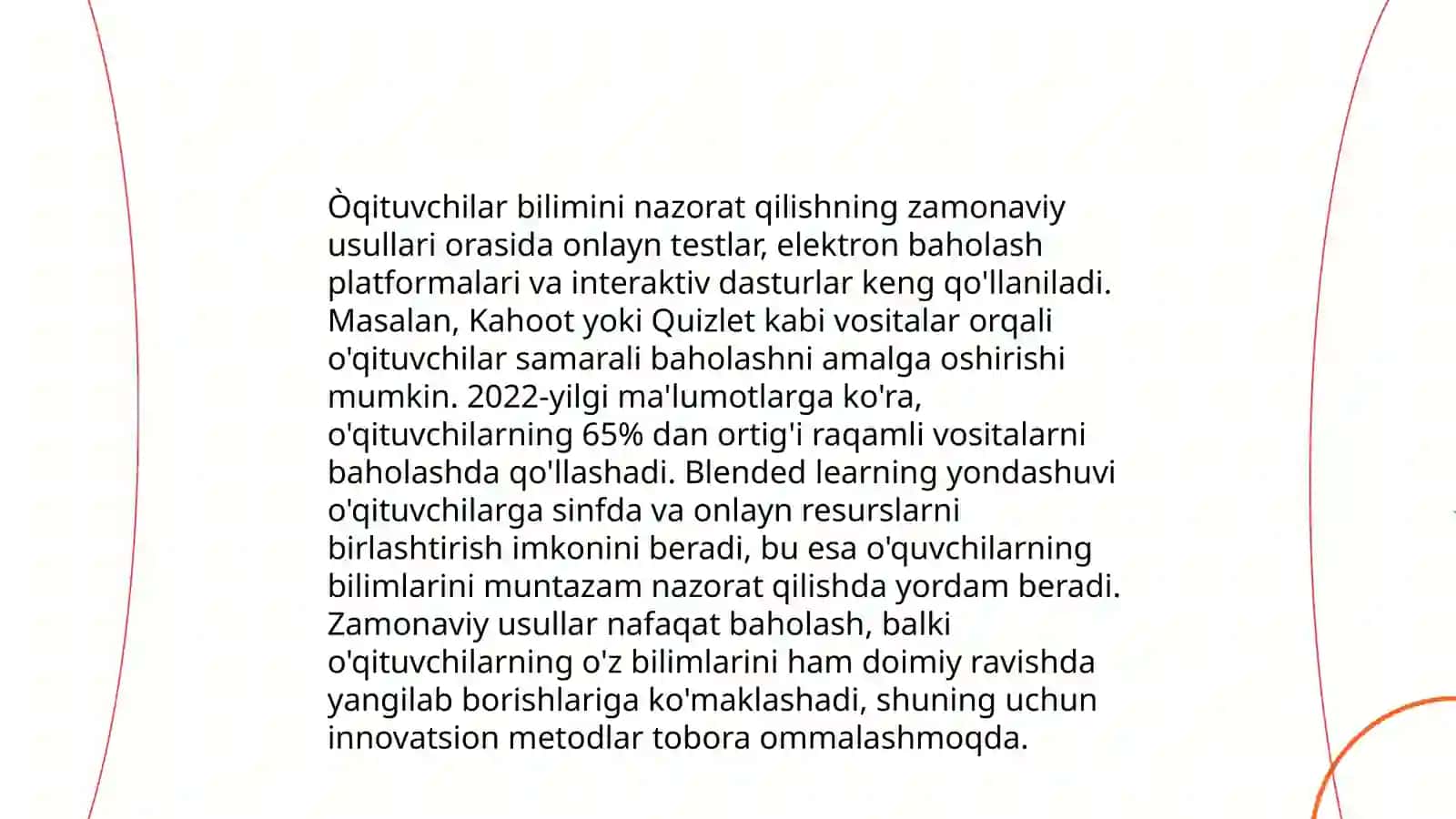 Òqituvchilar bilmini nazorat qilish va baholash usullari bòyicha taqdimot tayyorlash 3