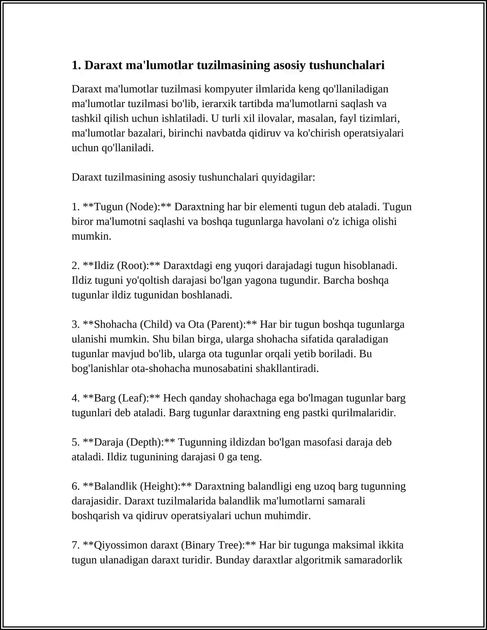 DARAXTSIMON MA’LUMOTLAR TUZILMASI VA ULAR USTIDAGI AMALLAR 3
