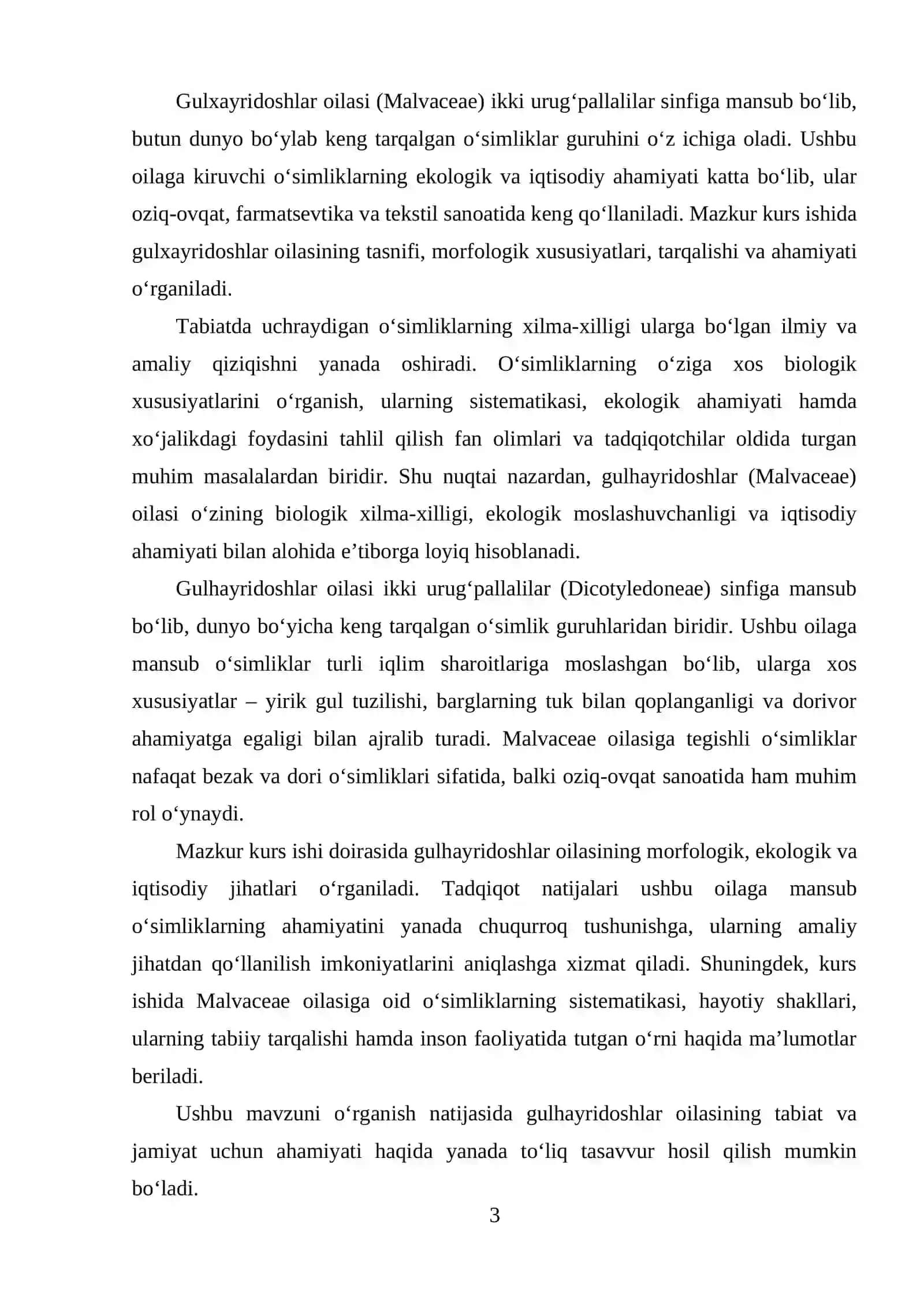 TOSHYORARDOSHLAR (SAXIFRAGACEAE DC) oilasi MAVZUSIDA KURS ISHI 3