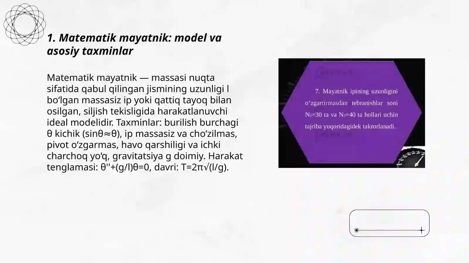 Matematik mayatnik yordamida tebranma xarakat 3