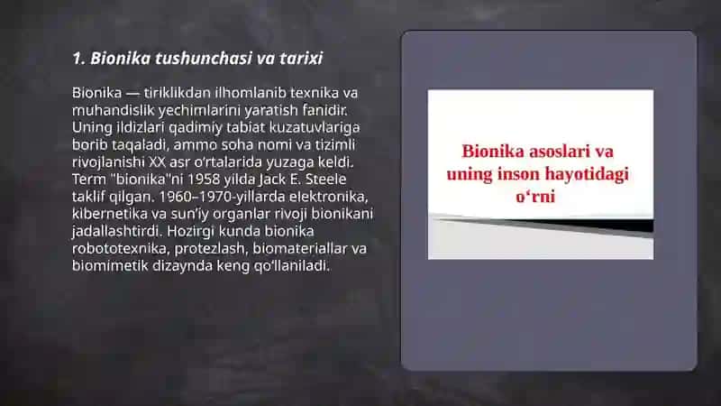 Bionika asoslari va uni inson hayotidagi o’rni 3