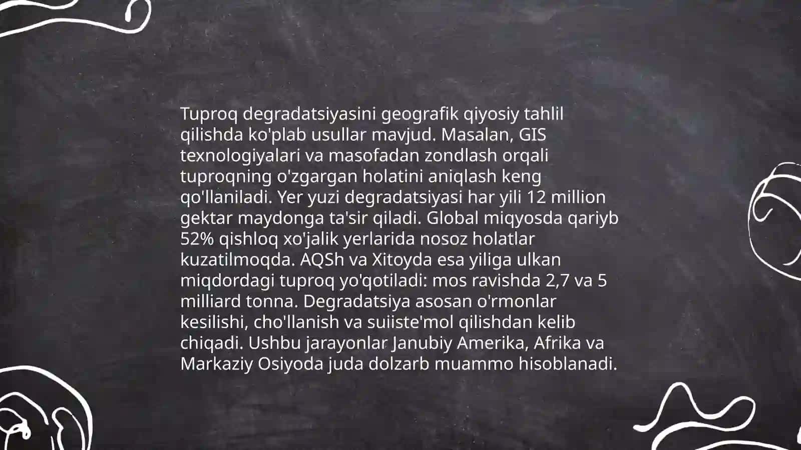 Tuproq degradatsiyasini oʻrganish usullari: geografik qiyosiy taqqoslash, analitik qiyosiy taqqoslash va modellashtirish usuli 3