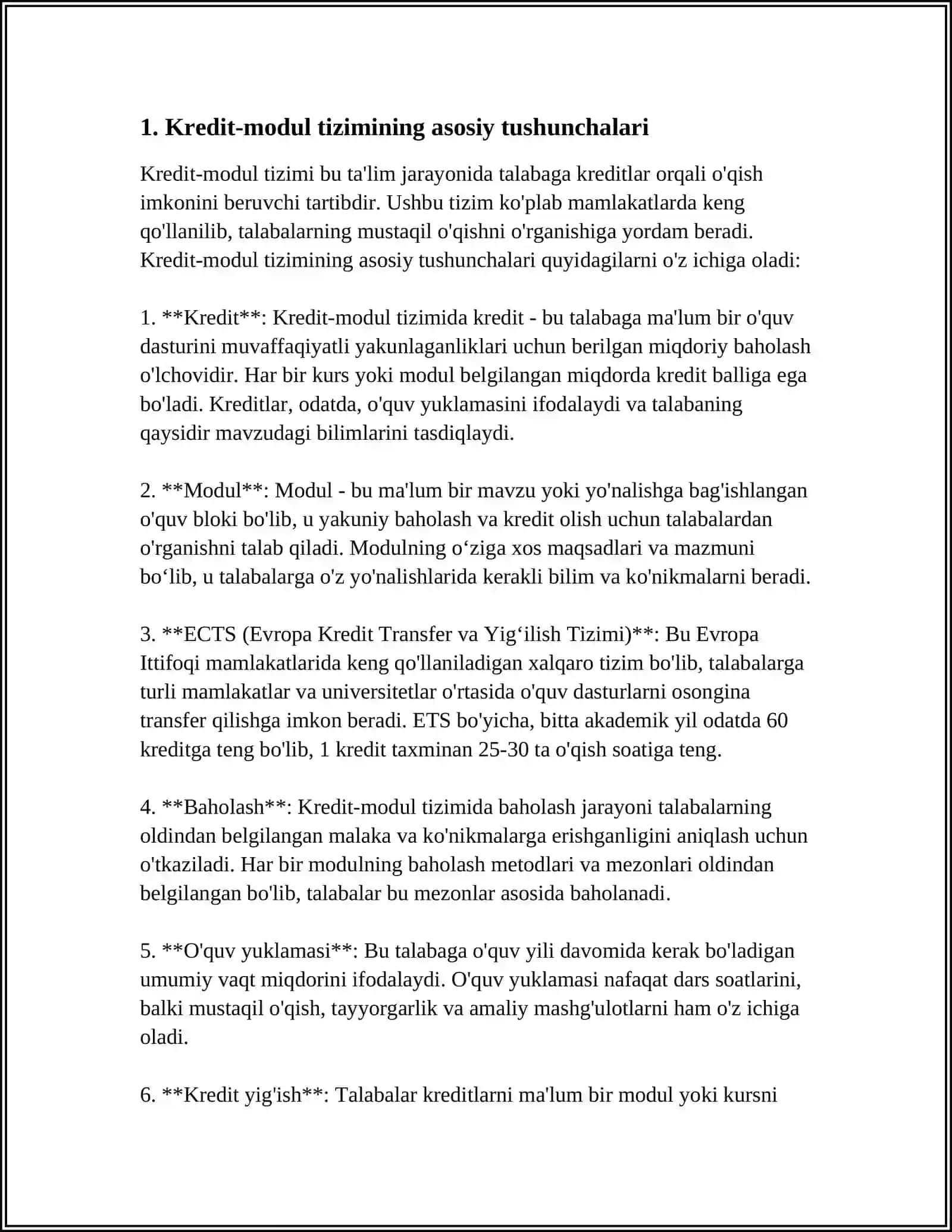 OʻQUV JARAYONINI KREDIT -MODUL TIZIMIDA TASHKIL QILISH KREDIT MODUL TIZIMINING AHAMIYATI 3