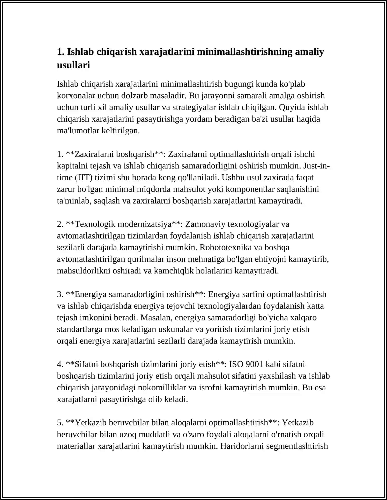 ISHLAB CHIQARISH XARAJATLARINI MINIMALLASHTIRISH SHARTLARI VA KORXONANING ZARARSIZ ISHLASH NUQTASINI HISOBLASH YOʻLLARI 3