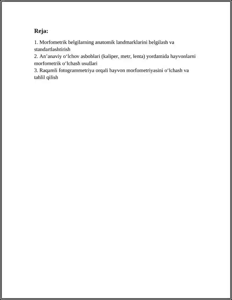 Hayvonlarni morfometrik belgilarini turli usullar yordamida oʻlchash ishlari 3