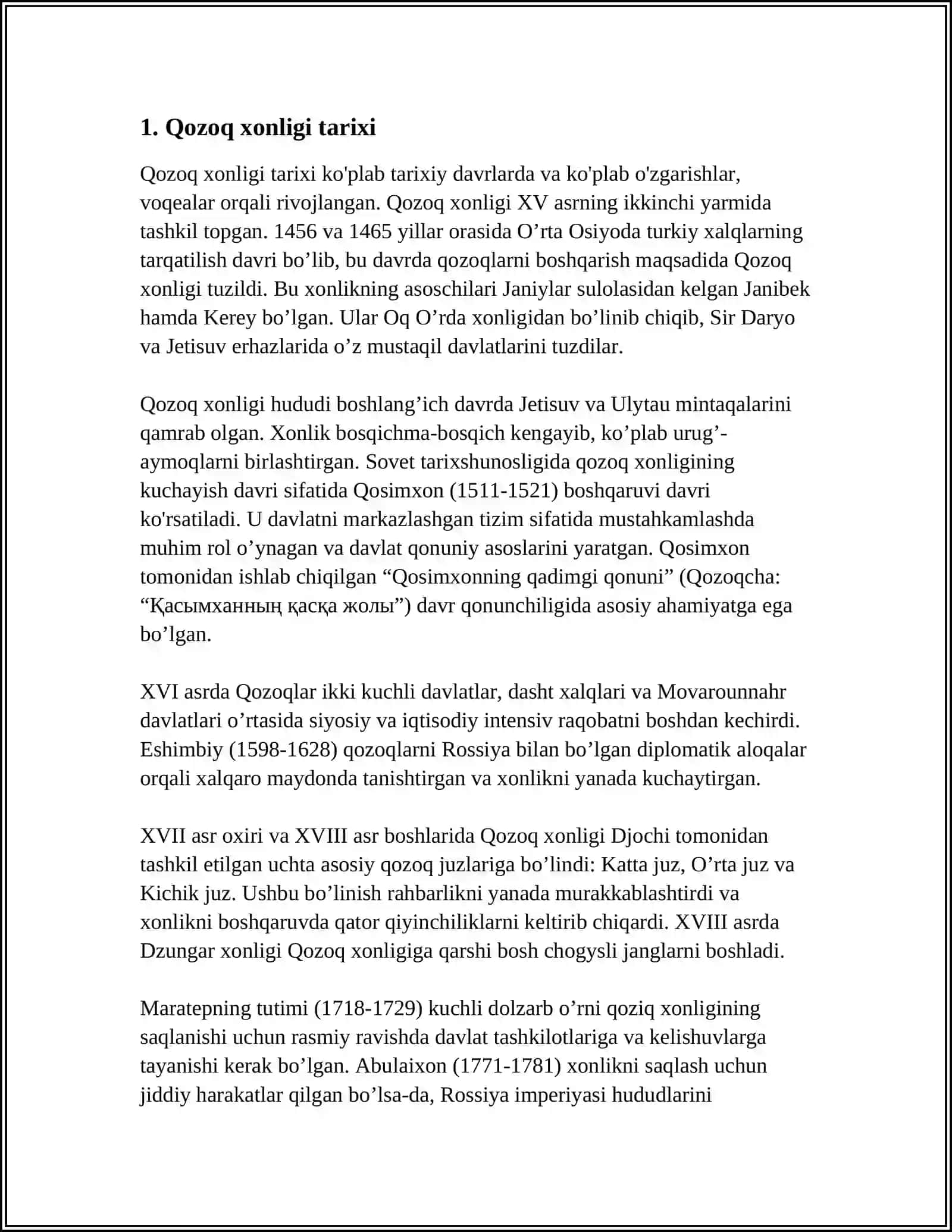 MUSTAQIL ISH Mavzu: QOZOQ XONLIGI 3