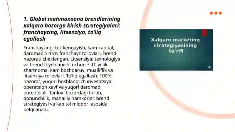 Global mexmonxona brendilarining xalqaro bozorlariga kirishi va brendning strategiyasining taxlili 3