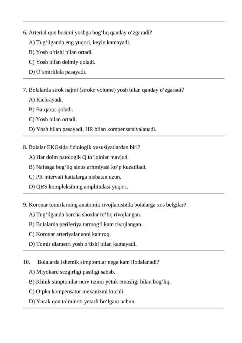 Miyokardga qon bilan ta'minlanishni yoshga bog'liq xususiyatlari. Bolalar va o'spirinlarda yurak-qon tomir tizimining funksional ko'rsatkichlarining yosh xususiyatlari 3