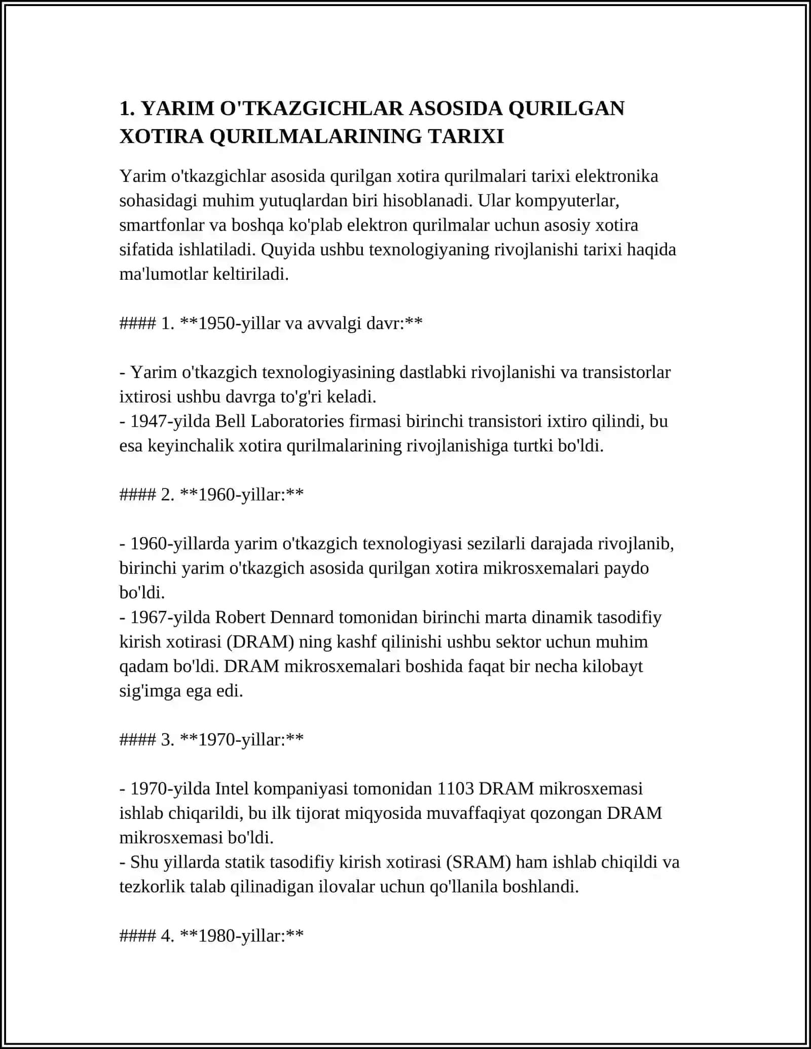 YARIM O‘TKAZGICHLAR ASOSIDAGI XOTIRA QURILMALARINING ASOSIY TURLARI, PARAMETRLARI VA ISHLASH TAMOYILLARI 3