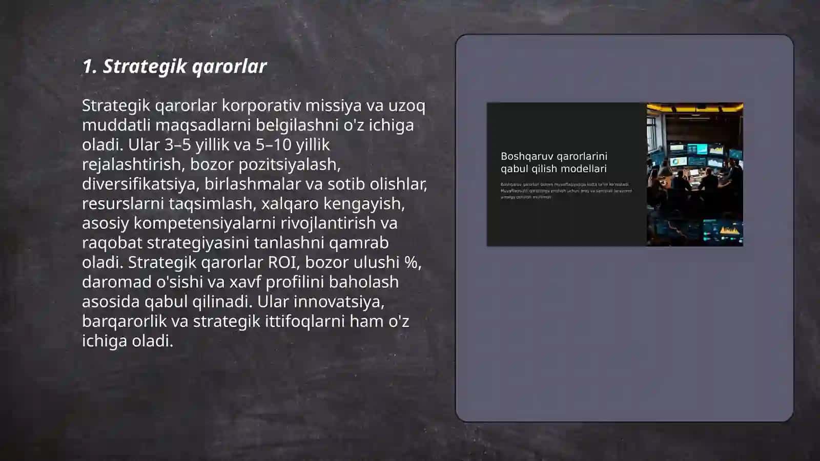 Biznesni boshqarishda qaror qabul qilishning asosiy qarorlari 3