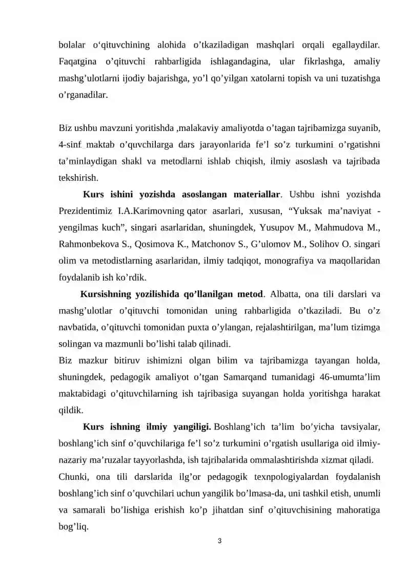 4-SINF ONA TILI DARSLARIDA FEʼL SOʻZ TURKUMINI OʻRGANISH 3