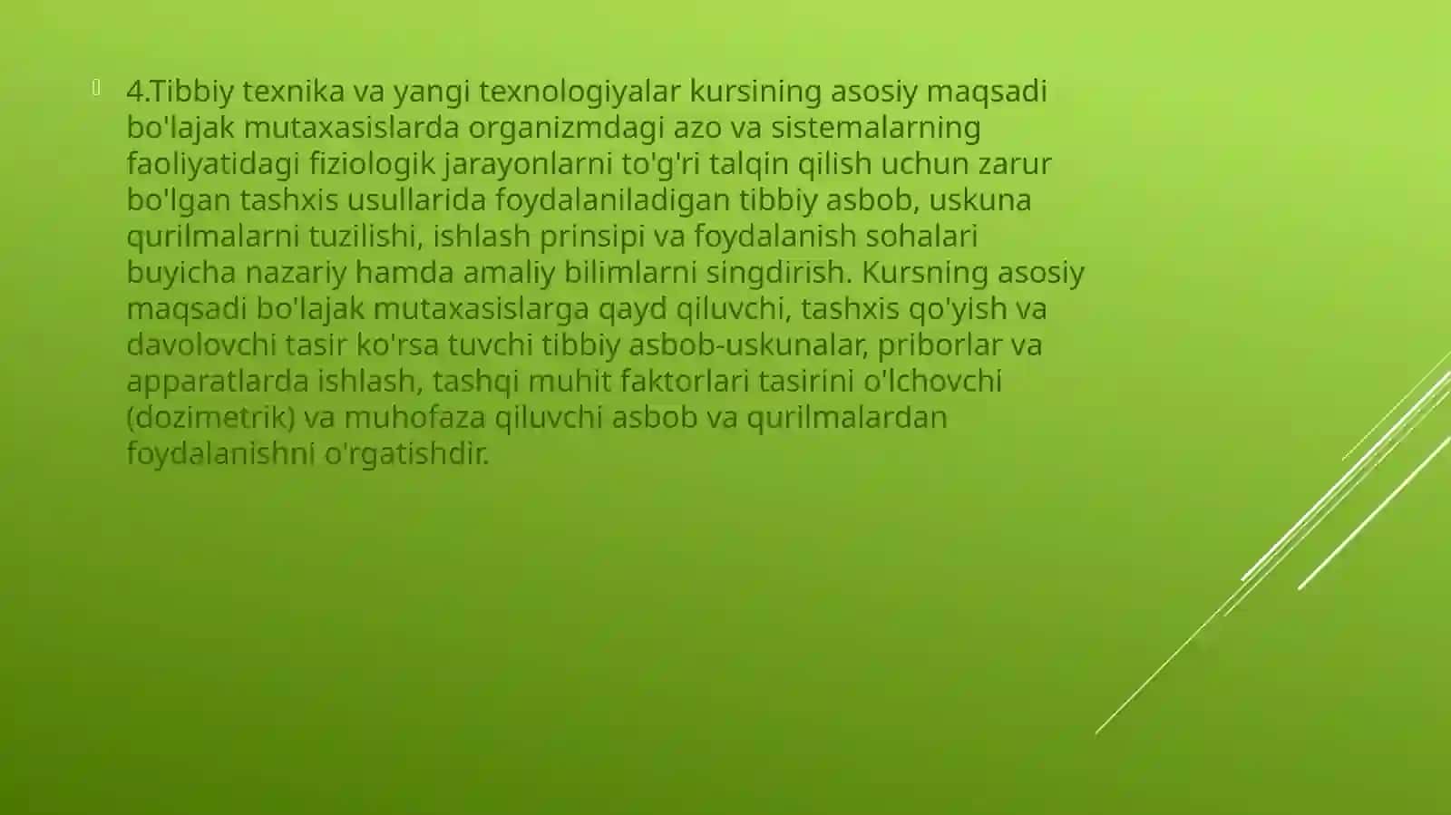 Tibbiyottexnika sinini maqsadi va vazifasi ni o'rganish 3