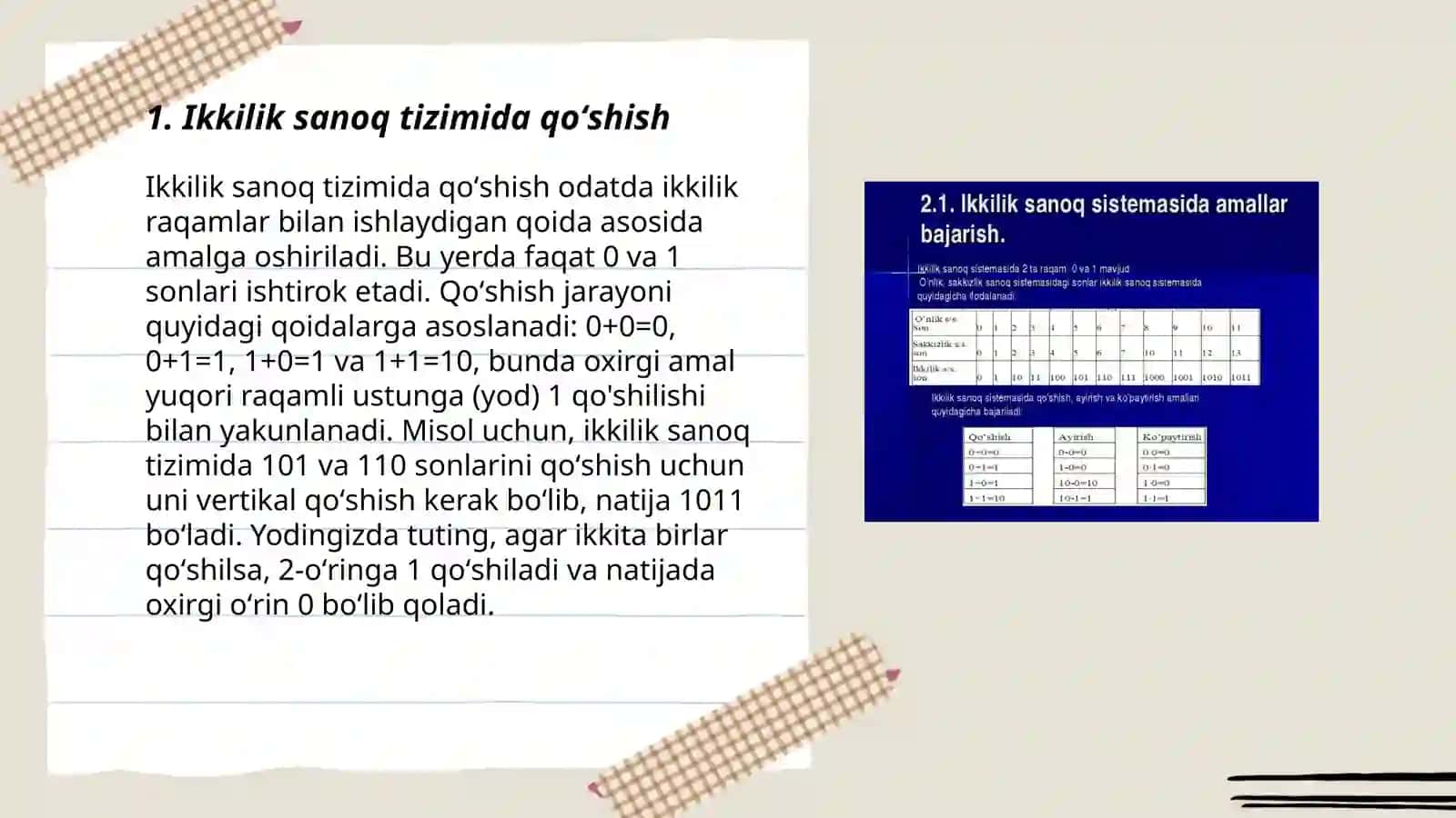 Ikkilik sanoq tizimida qoʻshish 3