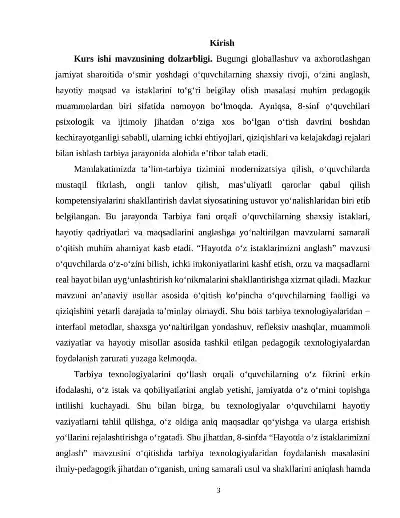 "HAYOTDA O'Z ISTAKLARIMIZNI ANGLASH" MAVZUSINI O'QITISHDA TARBIYA TEXNOLOGIYALARIDAN FOYDALANISH 3