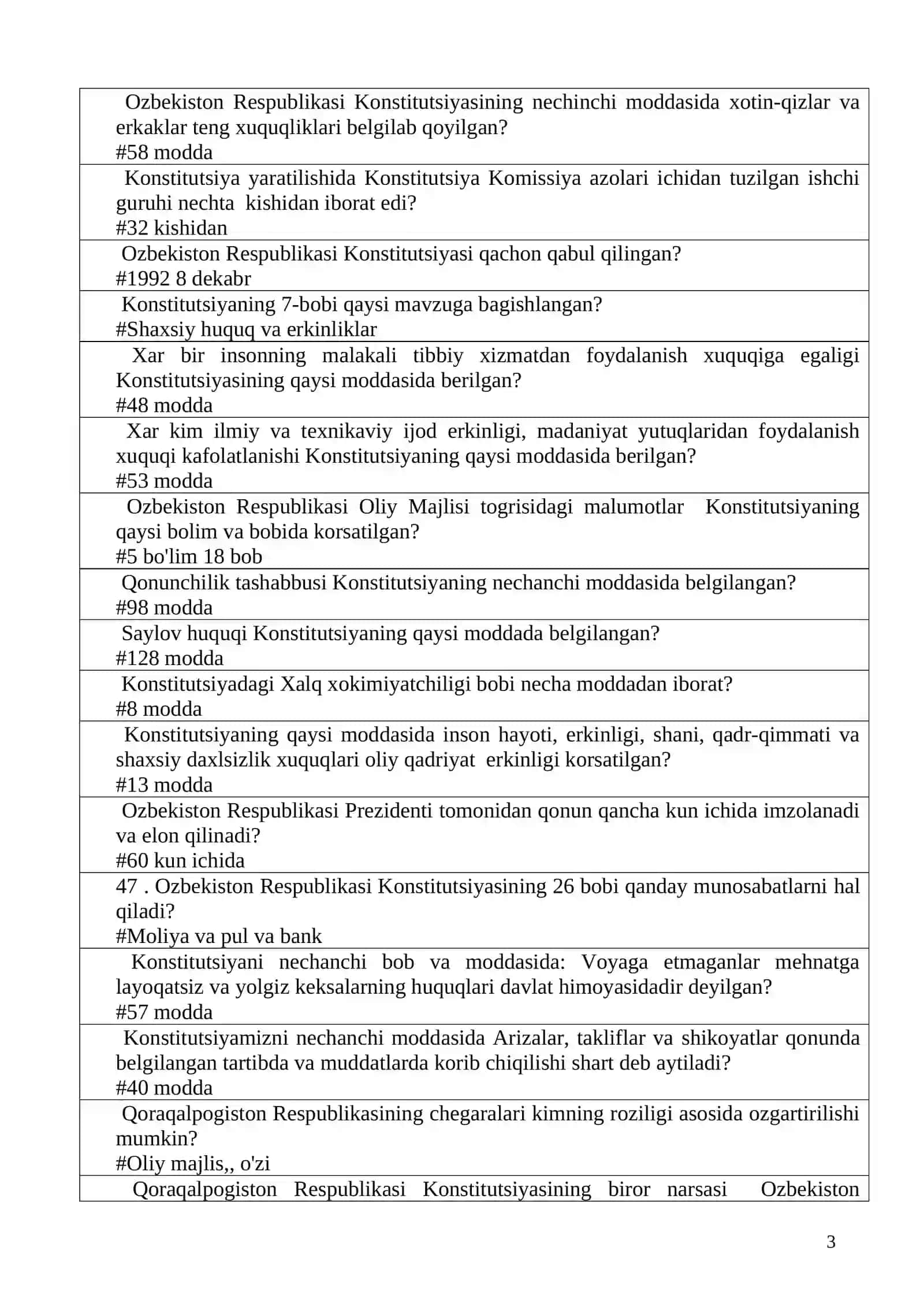 O‘zbekiston Respublikasi konstitutsiyasida O‘zbekiston qanday davlat deb e’lon qilingan? 3