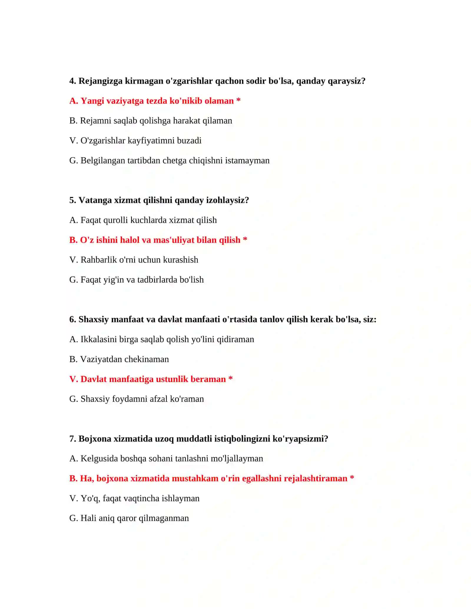 Bojxona ishga kirish mantiqiy testlari 3