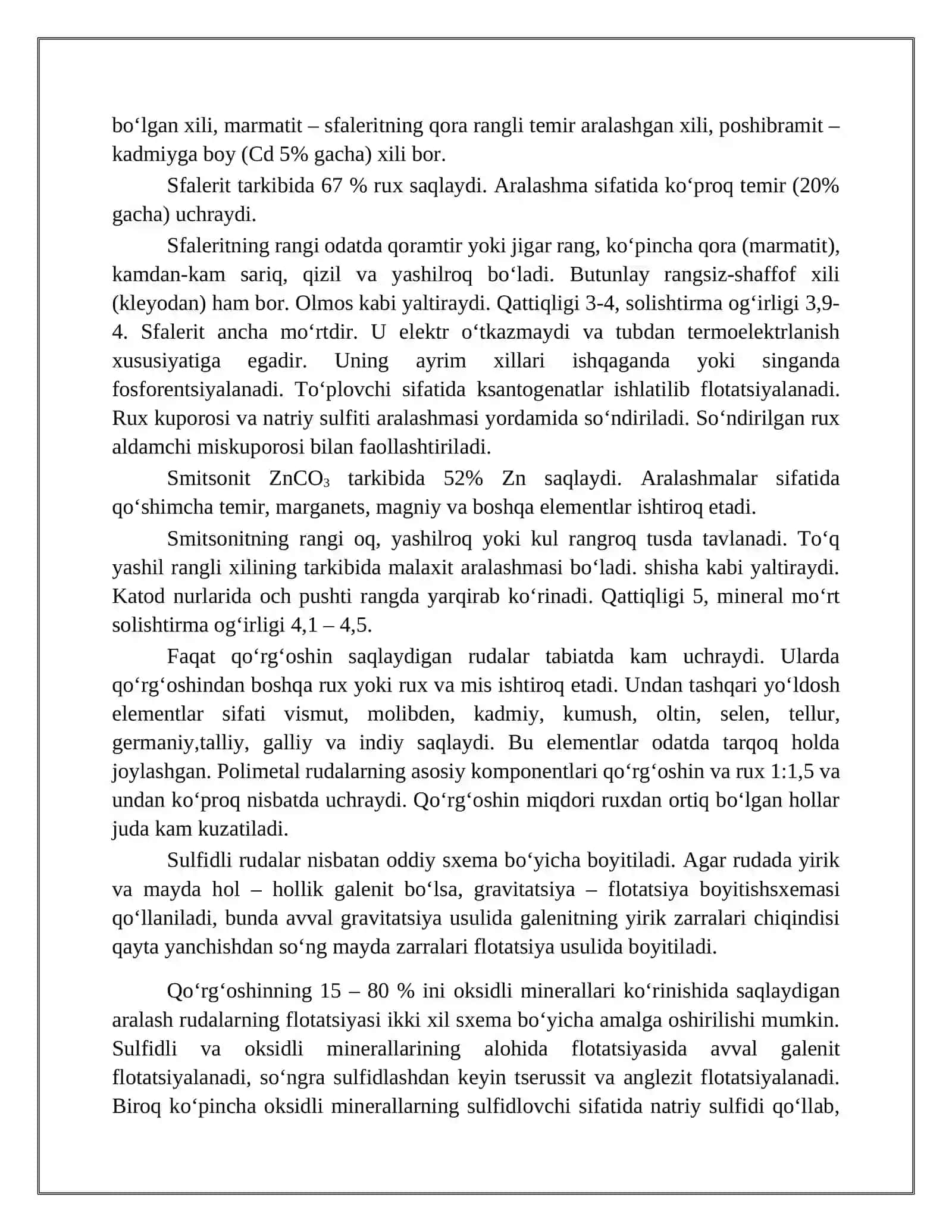 Qo‘rg‘оshinli vа qo‘rg‘оshin – ruхli rudalarni flоtаtsiya usulidа boyitish tехnоlоgiyasi 3
