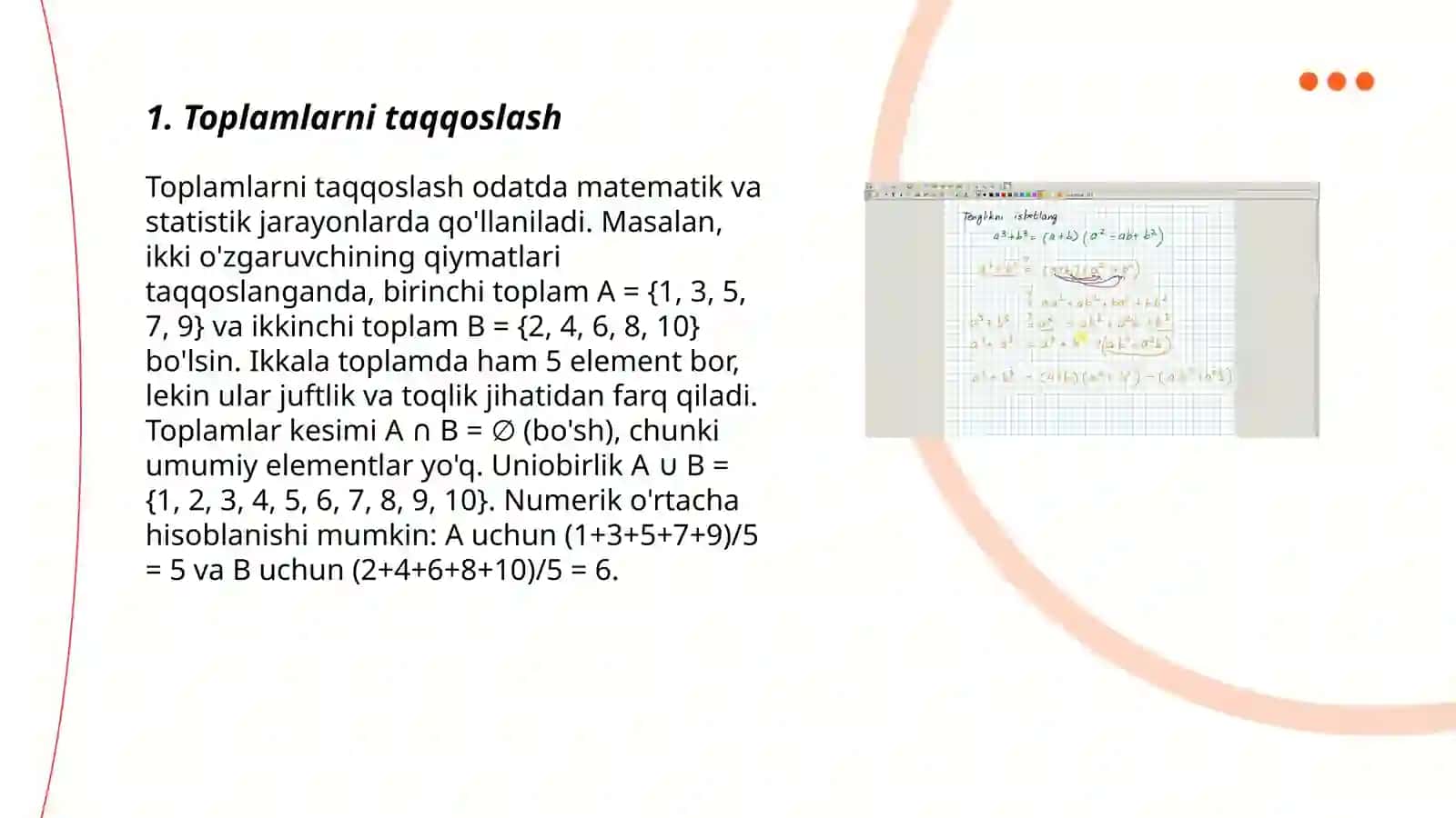 Toplamlarni sinflarga ajratishga doir misollar 3