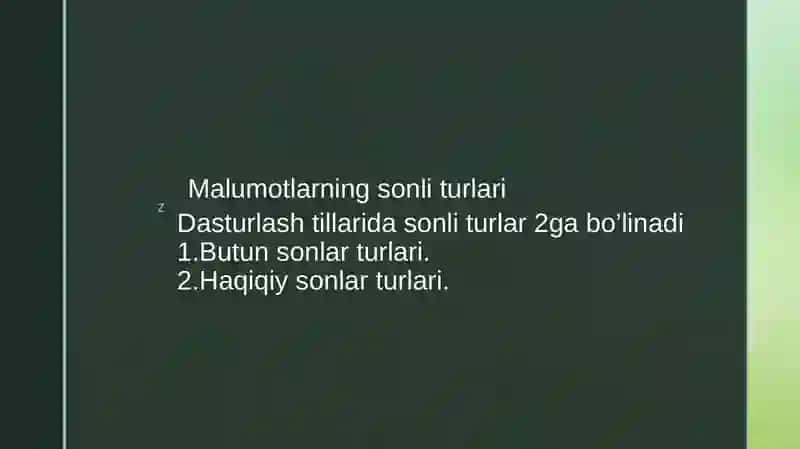 Dasturlash tizimlarida ma’lumot turlarini taqdim etish 3