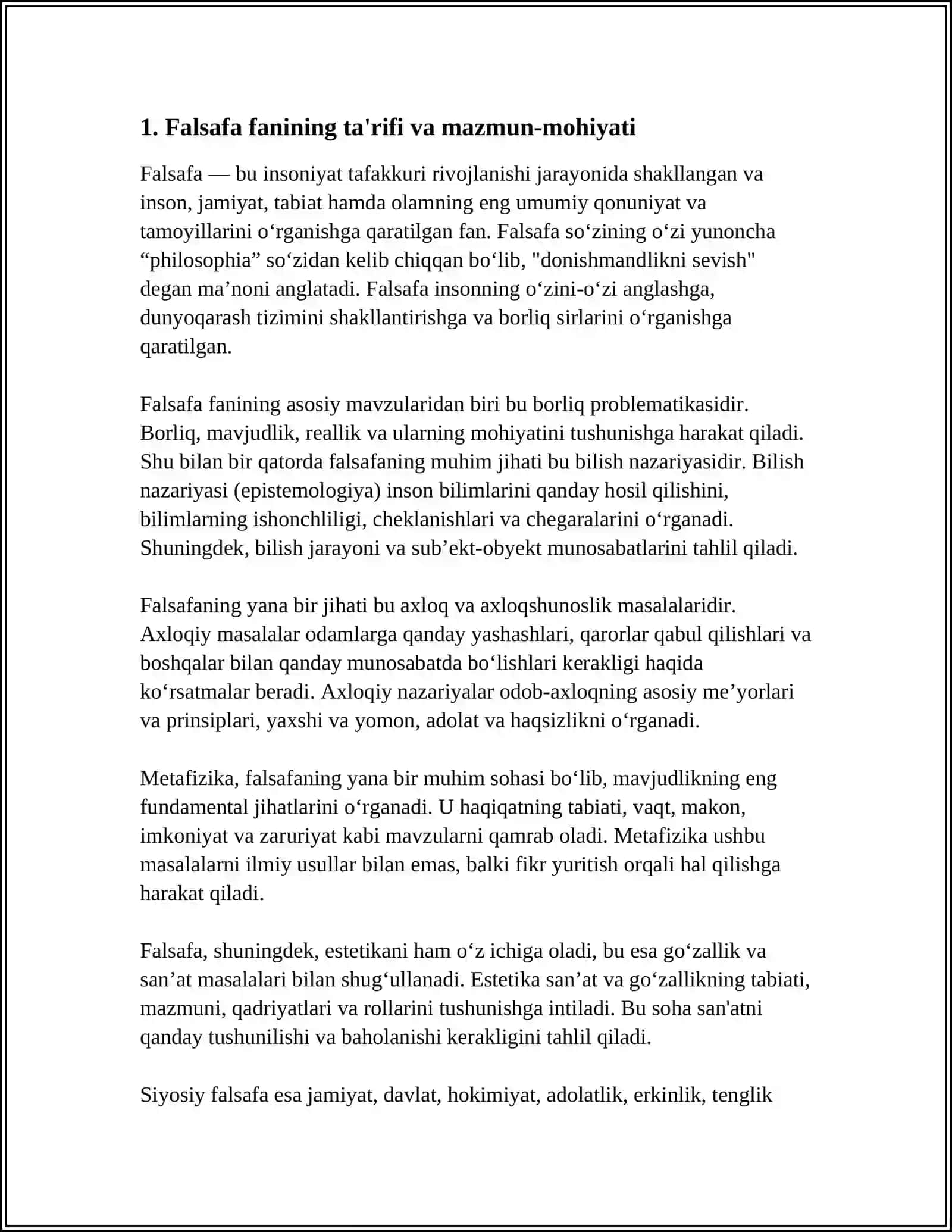 FALSAFA FANINING MAZMUN-MOHIYATI VA JAMIYATDAGI O‘RNI 3