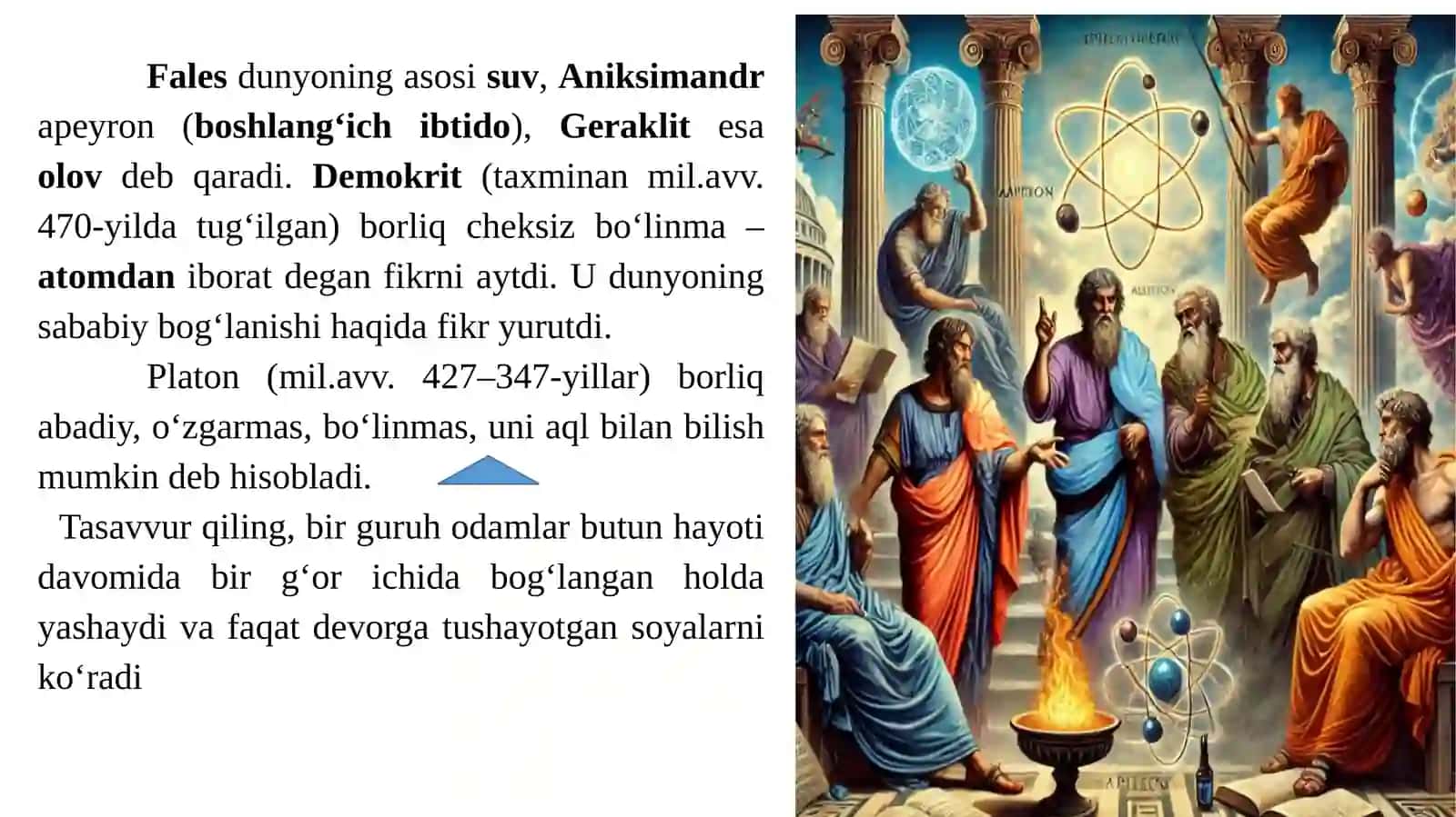 Falsafa.Ilk yunon falsafasi vakillarimiletlikFales (mil.avv. 624–547-yillar) 3