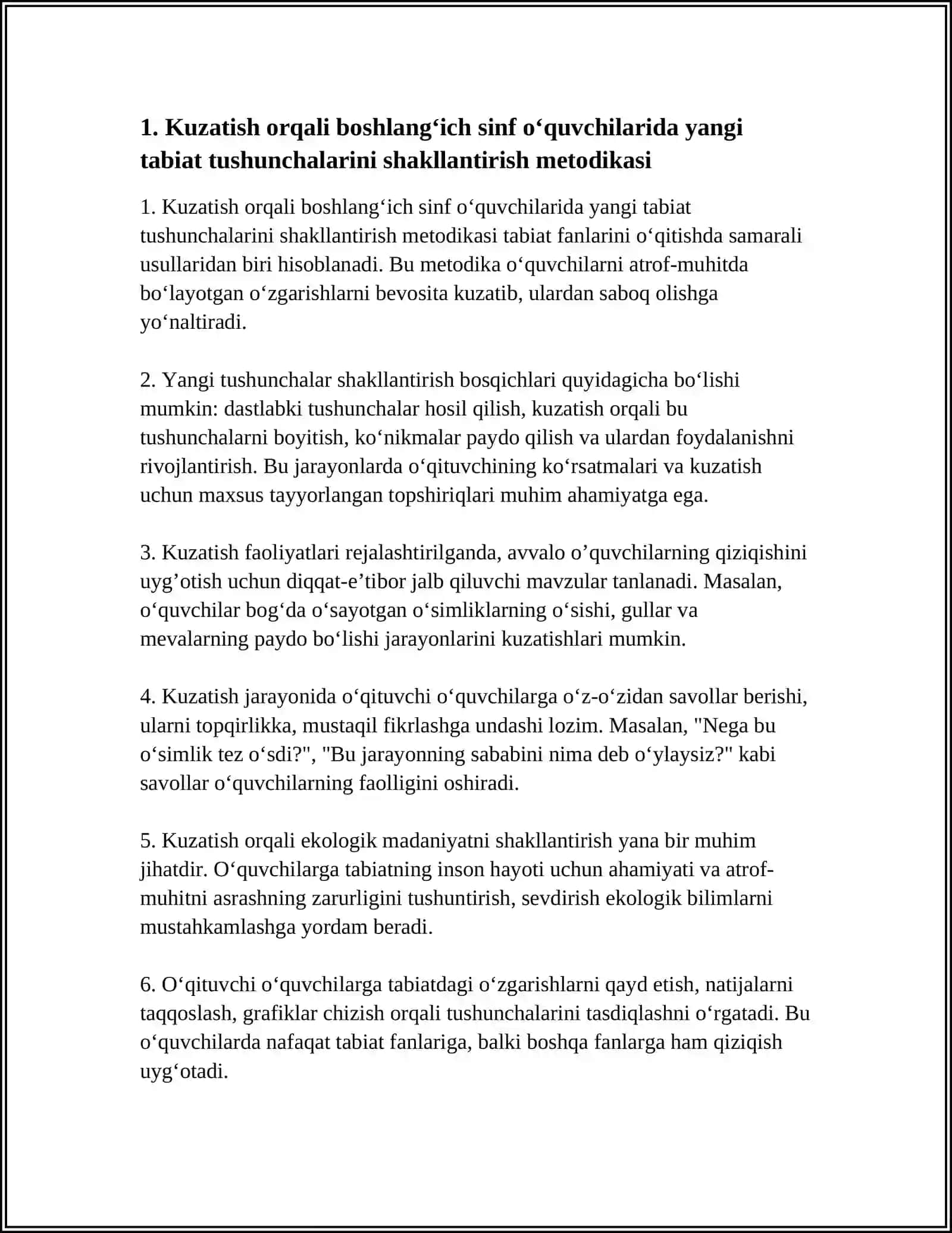 BOSHLANG’ICH TALIM TABIIY FANLARI DARSLARIDA KUZATISH ORQALI YANGI BILIM VA TUSHUNCHALARINI SHAKLLANTIRISH 3