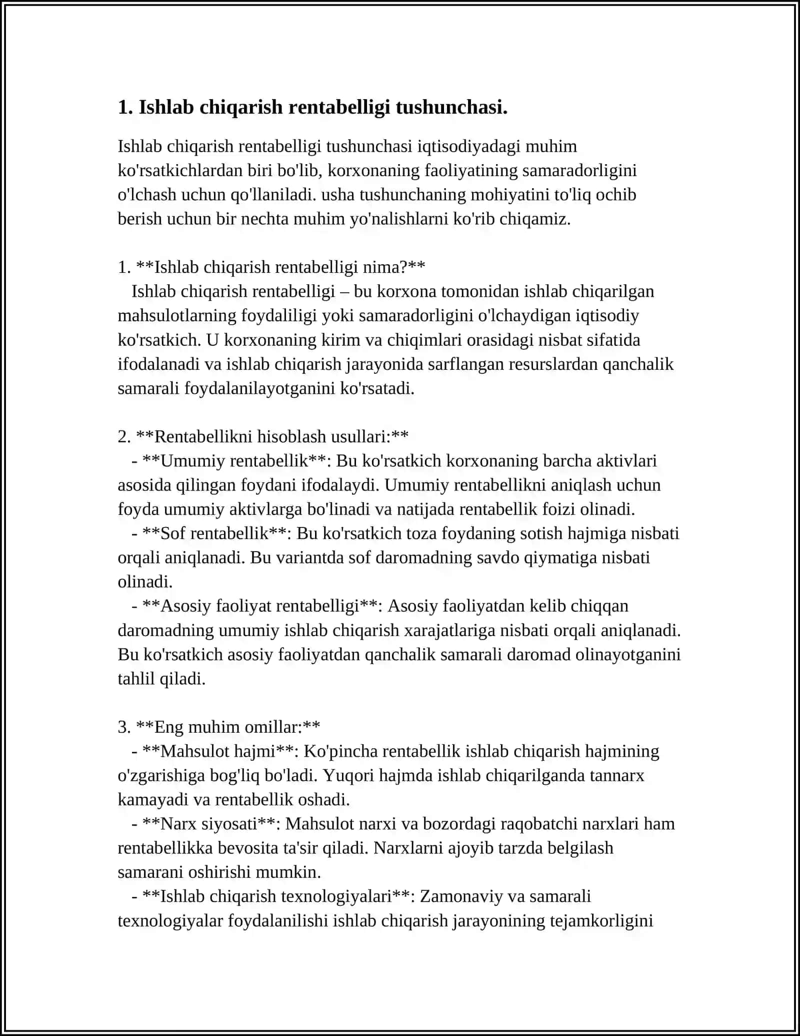 ISHLAB CHIQARISH RENTABILLIGI VA UNING XUSUSIYATLARI 3