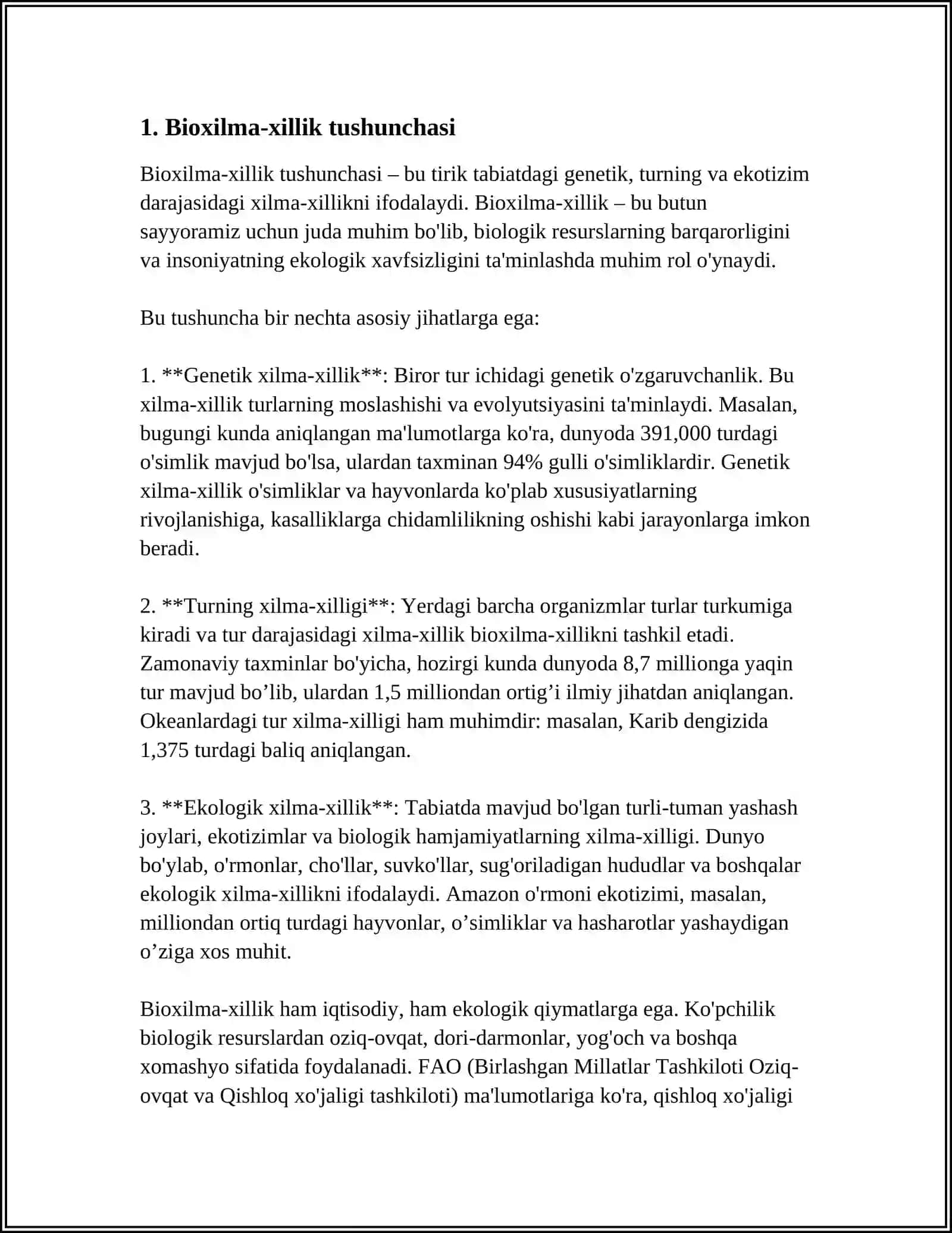 BIOLOGIK TURLARNI XILMA - XILLIGI VA NOYOBLIGINI BAHOLASH METODLARI 3