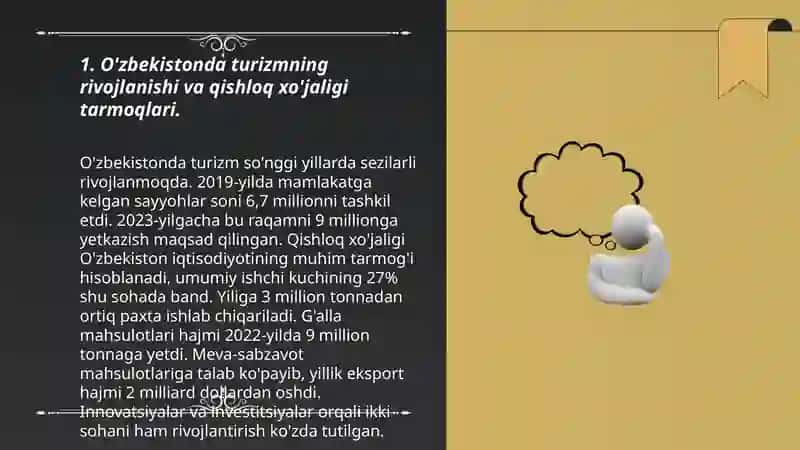 Turizm geografiyasi: O’zbekiston qishloq xo’jaligi 3