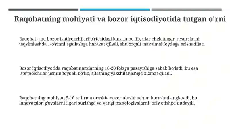 Raqobat va uning bozori iqtisodiyotidagi roli 3