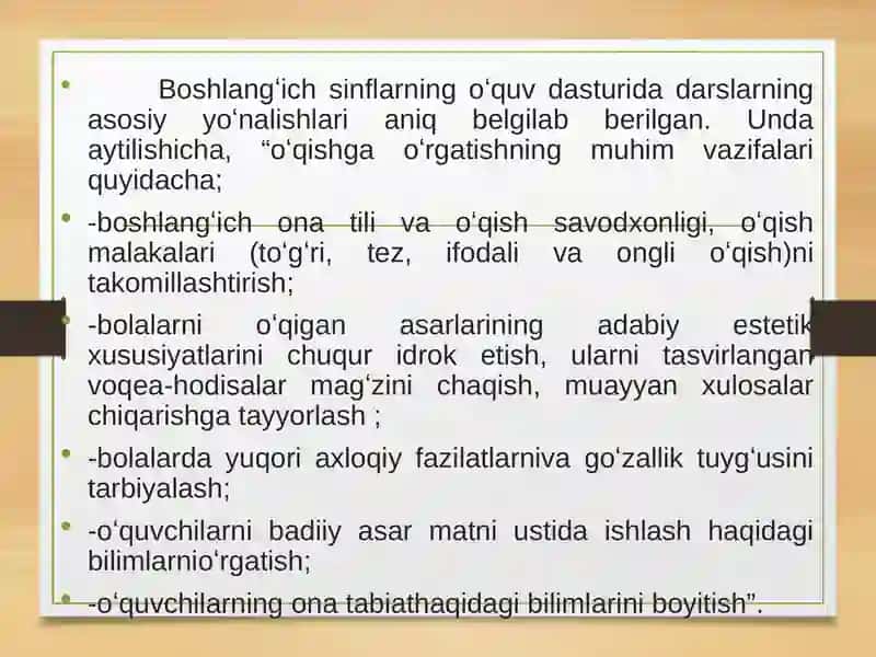Badiiy asar matni ustida ishlash. Matnni o‘quvchilar mustaqil o‘qishi. Hikoya matni ustida ishlash metodikasi. Ertak janriga xos matnlar ustida ishlash . 3