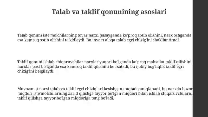 Talab va taklif qonuniga koʻra narx belgilash usullari 3
