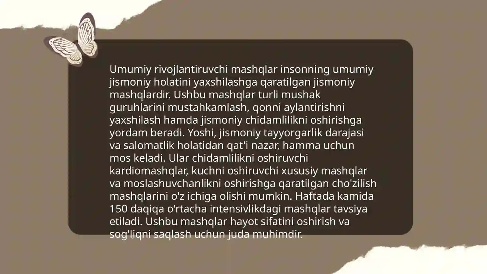 Umumiy rivojlantiruvchi mashqlar va ularning guruhlari Botirova Soxibjamol 3