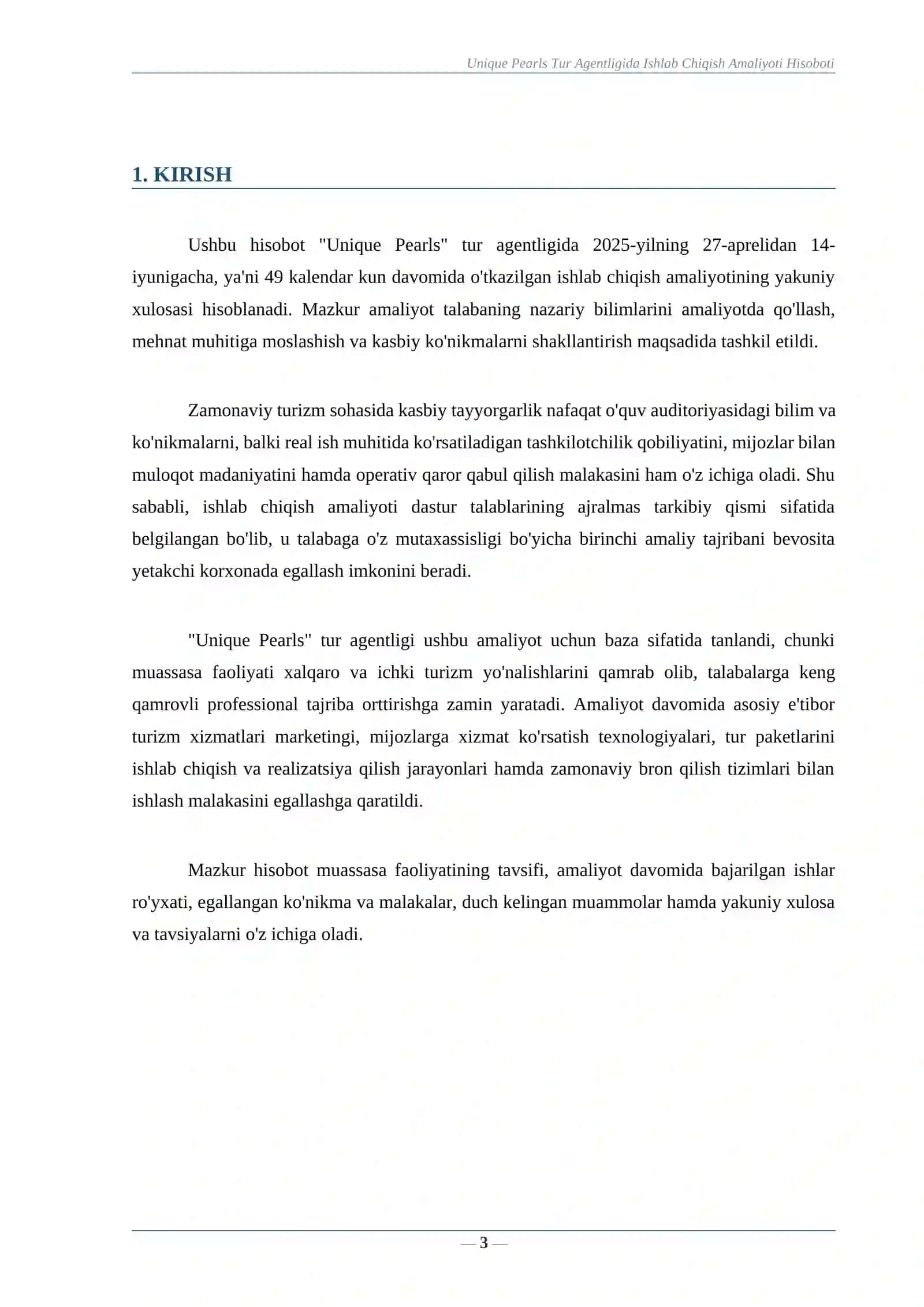Unique Pearls Tur Agentligida Ishlab Chiqish Amaliyoti Hisoboti 3