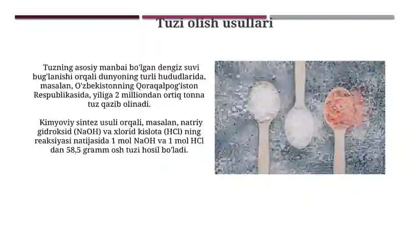 Tuzlarni olinish usullari. Kimyoviy xossalari 3