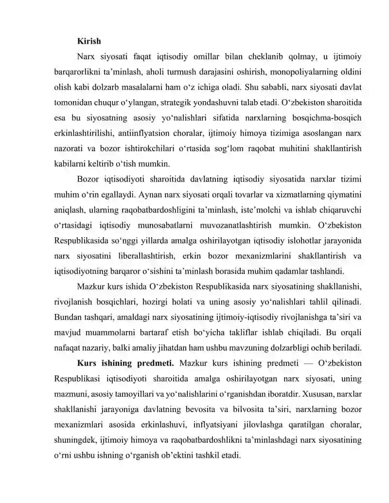 O`zbekistonda narx siyosati va uning asosiy yo`nalishlari 3