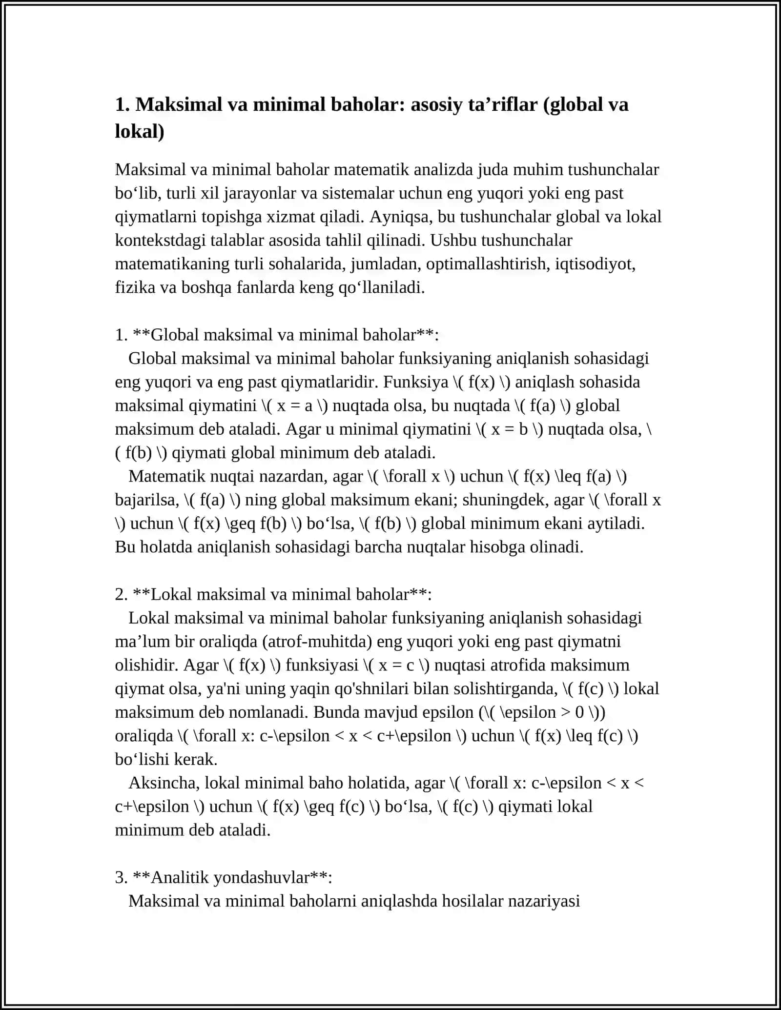 MAKSIMAL VA MINIMAL BAHOLAR 3