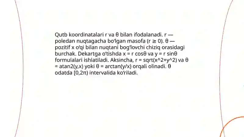 Ikkinchi tartibli egri chiziqning qutb koordinatalardagi tenglamalari va undan dekart koordinatalar sistemasiga õtish 3
