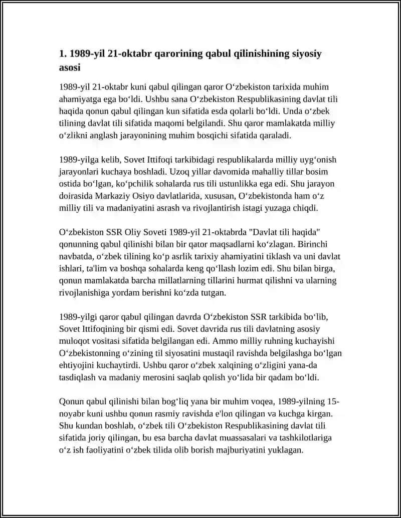 1989-YIL 21-OKTABRDA OʻSBEK TILIGA DAVLAT TILI MAQOMI BERILISHINING TARIXIY AHAMIYATI 3